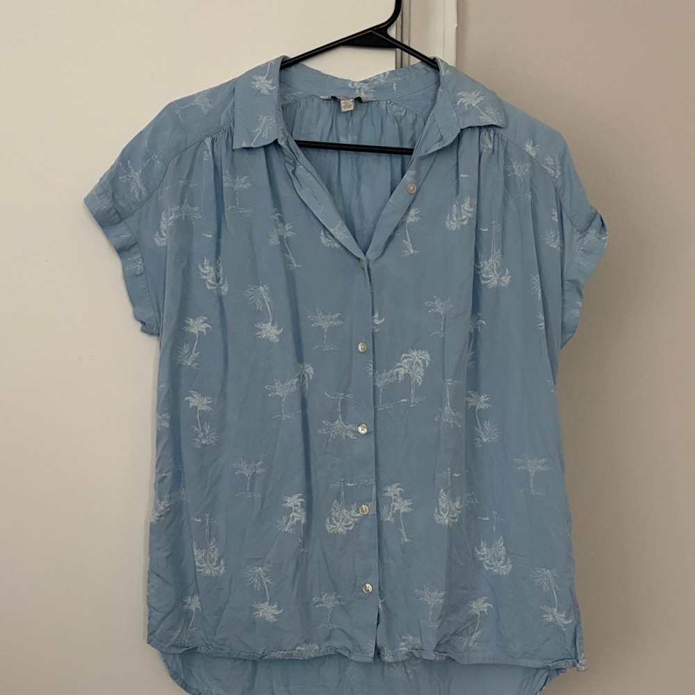 Lucky Brand Blue Palm Button Down Shirt